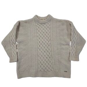 Elie Tahari Alpaca Blend Oversize Cream Cable Knit Sweater Loxurious Cozy Medium